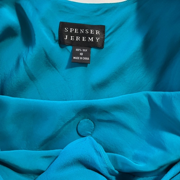 SPENSER JEREMY Gorgeous Teal Flutter Sleeve Cowl Neck 100% Silk Midi Dress Sz 6 - Picture 12 of 14